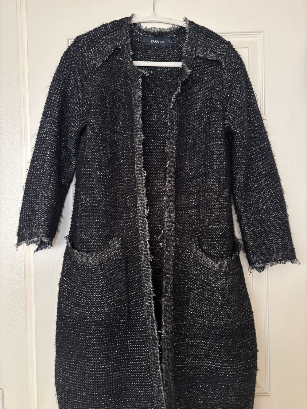 Zara Knit Open Front Cardigan in Black & Gray Size Medium